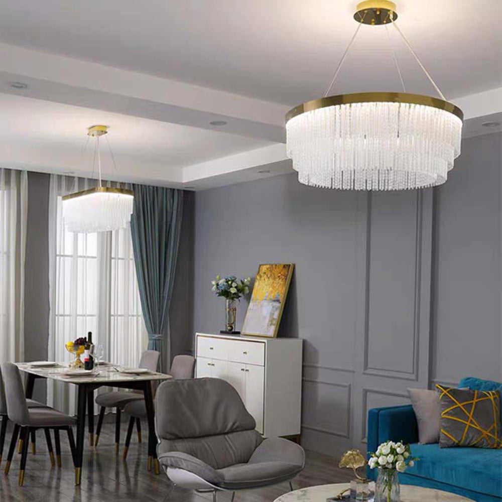 Kristy Modern Spiral Crystal Ring /Rectangle Chandelier, Gold - Neutralighting