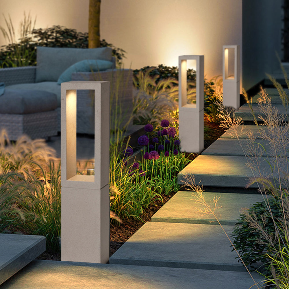 Ray Modern Metal Rectangular Hollow Outdoor Path Light, Gray - Neutralighting