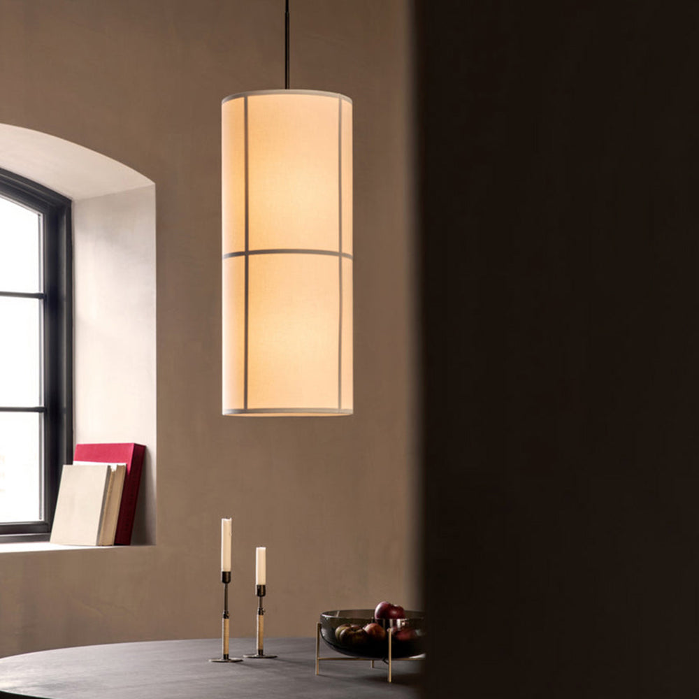 Ritta Cylinder Pendant Light, Lantern, Fabric, Japanese - Neutralighting