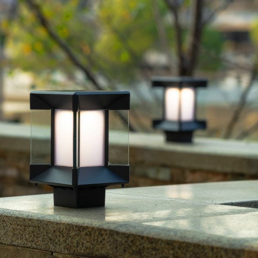 Ray Modern Rectangular Metal Glass Outdoor Lamp, Black/Black-Gold - Neutralighting