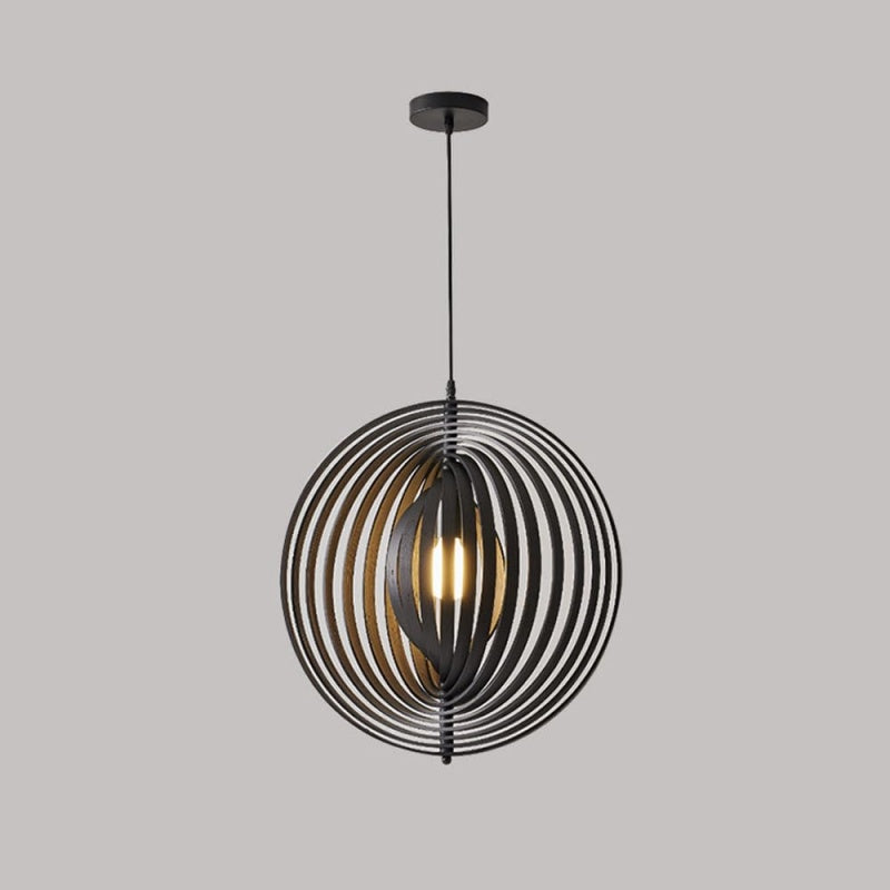 Muto Japanese LED Pendant Light Black/Gold Wood Bedroom/Bar - Neutralighting