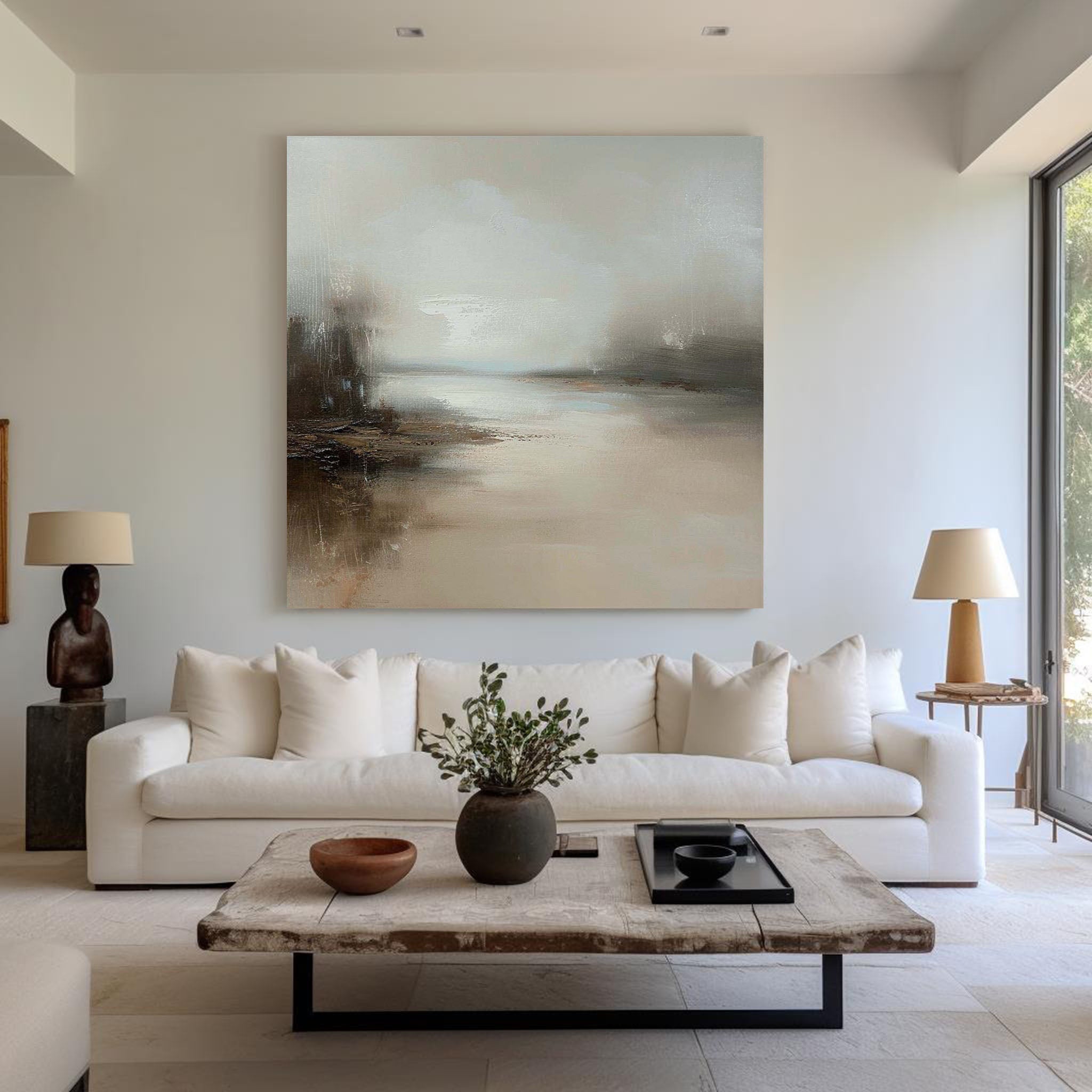 Misty Neutral Landscape Abstract Wall Art