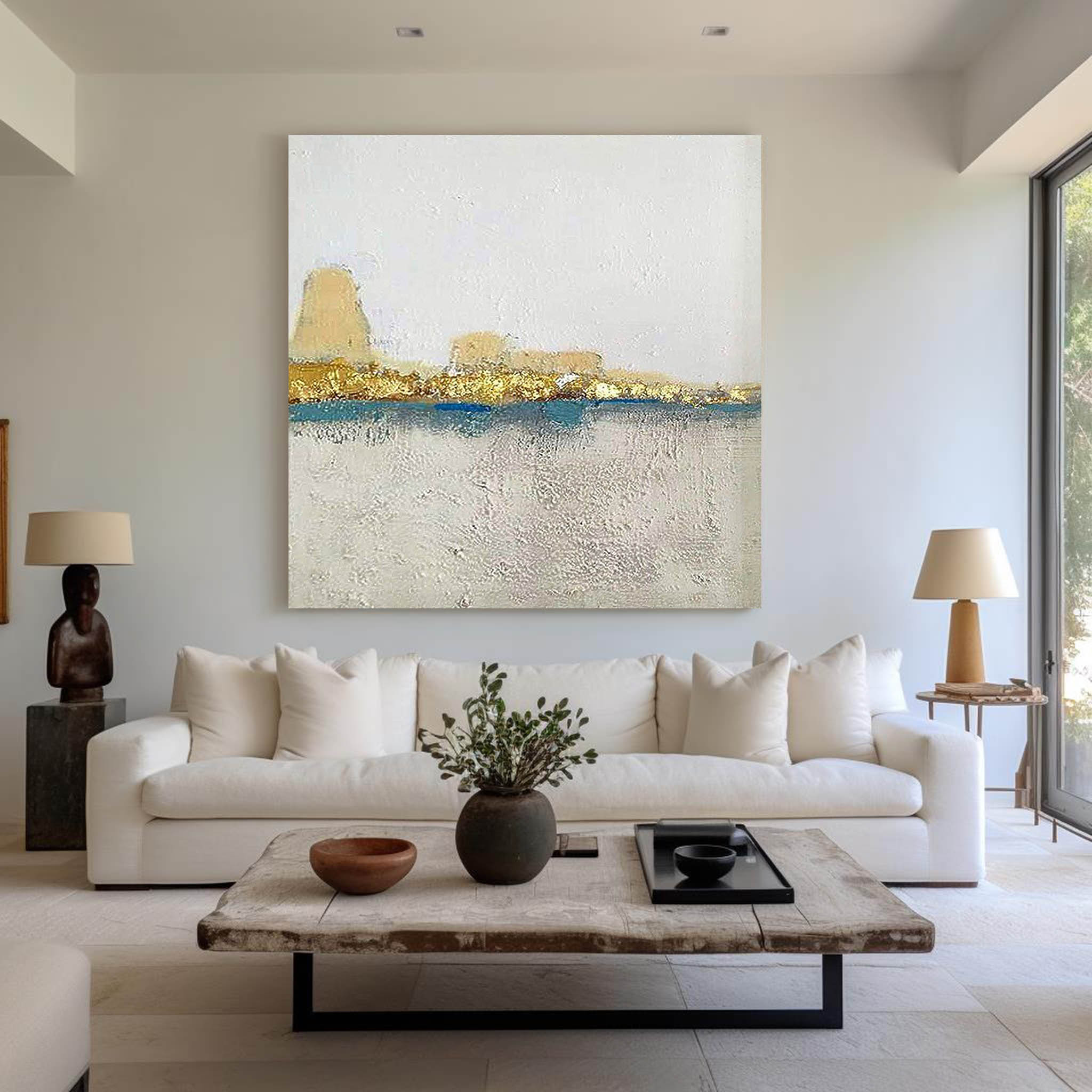 Textured Golden Coastline Framed Canvas Artwork