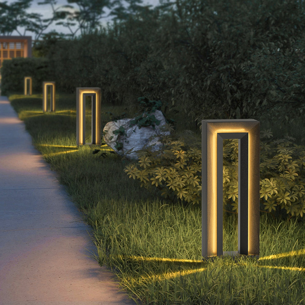 Ray Modern Metal Hollow Rectangular Solar Outdoor Path Light, Black - Neutralighting