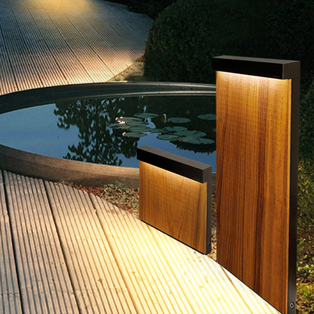 Ray Modern Metal Rectangular Outdoor Path Light, Wood - Neutralighting