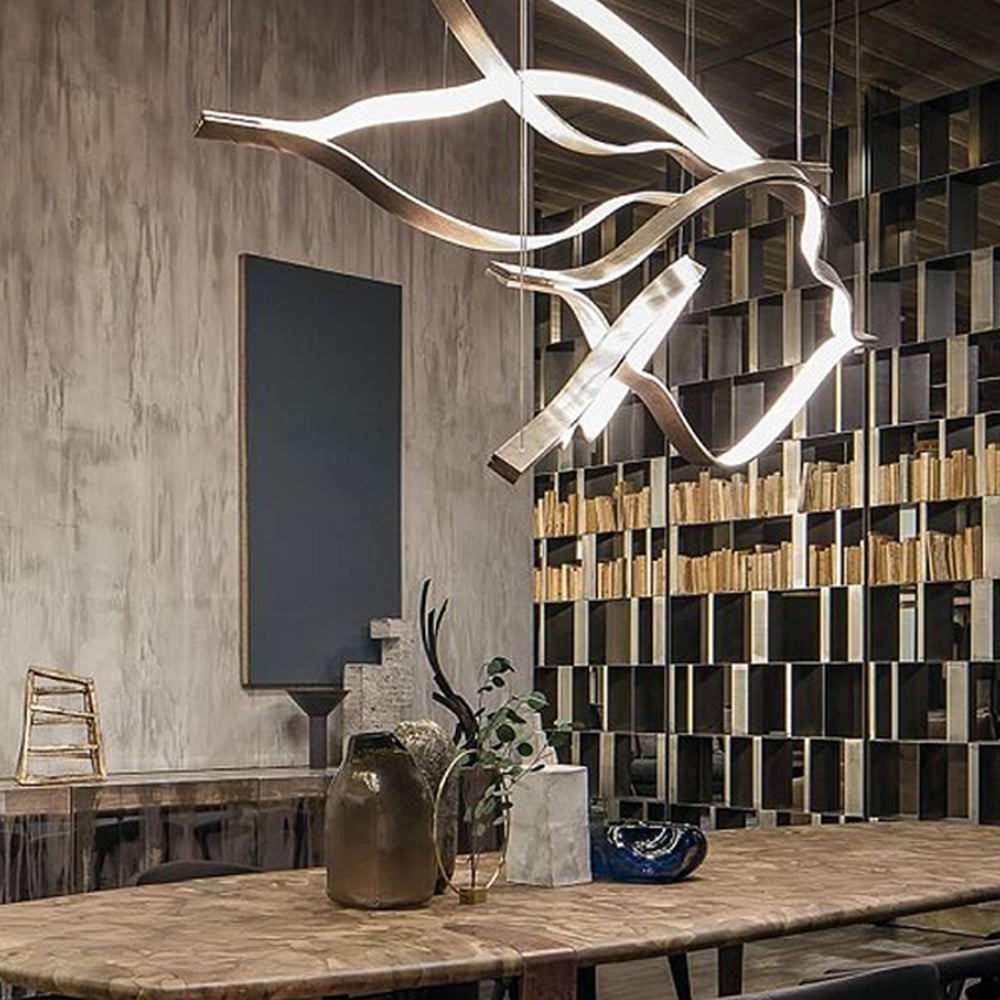 Arisha LED Linear Minimalist Wave Golden Leaf Shaped Pendant Light - Neutralighting