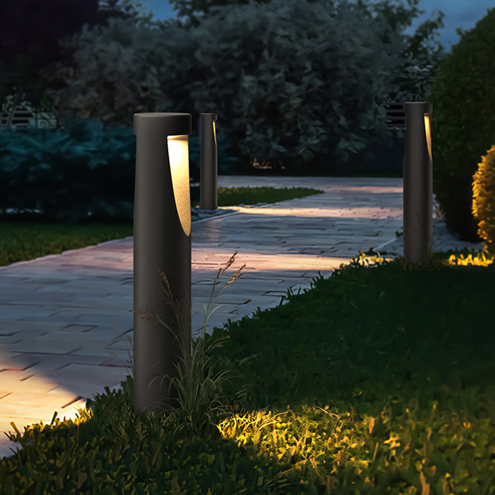Ray Contemporary Metal Cylindrical Hollow Outdoor Path Light, Black - Neutralighting