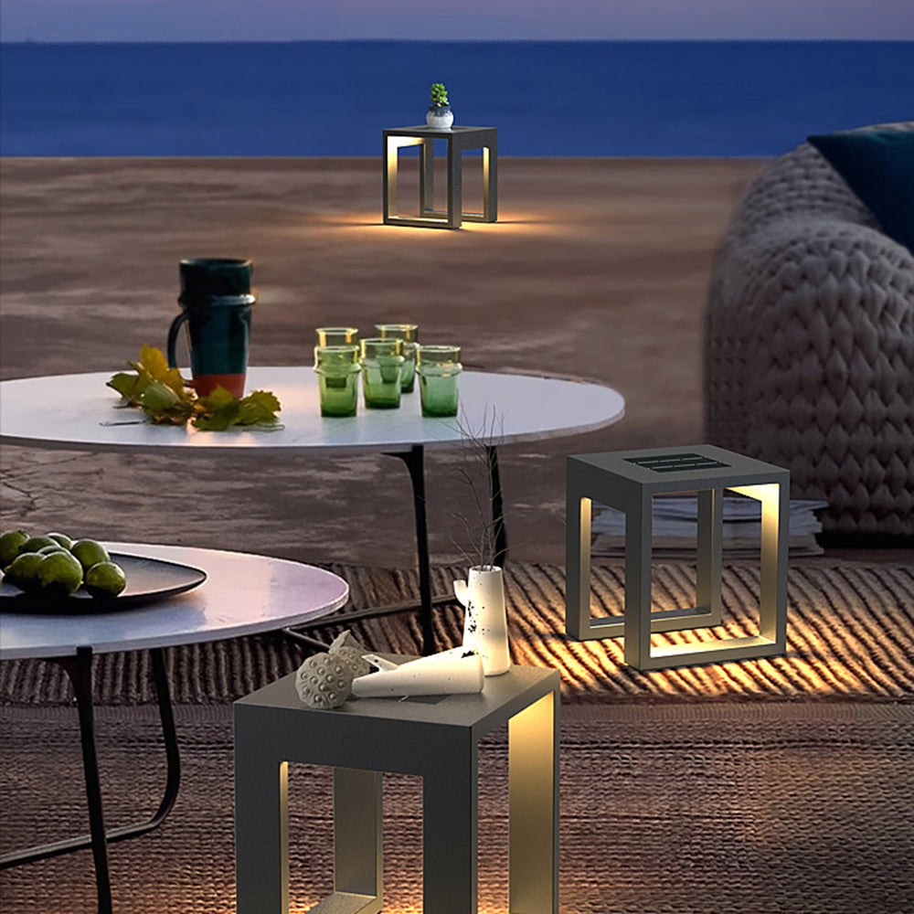Ray Simple Hollow Cube Metal/Acrylic Outdoor Floor Lamp, Black - Neutralighting