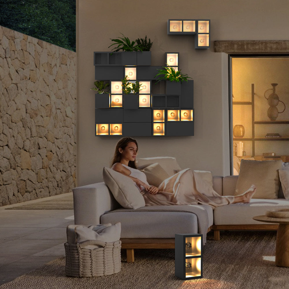 Ray Modern Cube Square Metal/Glass Outdoor Wall Lamp, Black - Neutralighting