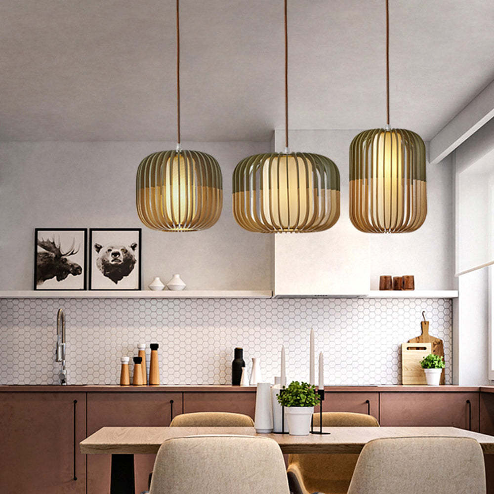 Muto Modern Birdcage Wood Pendant Light - Neutralighting