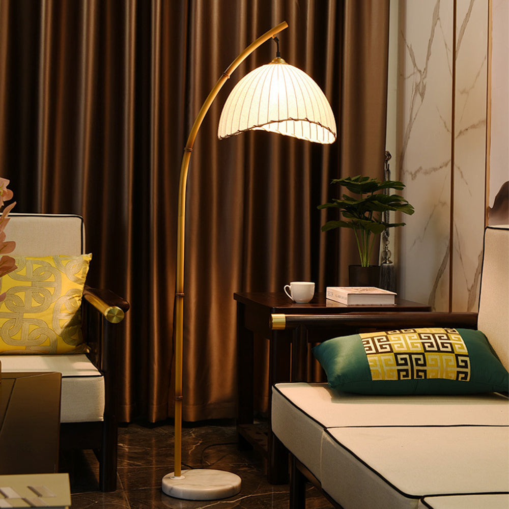 Muto Vintage Bamboo Shape Metal/Fabric Floor Lamp, White - Neutralighting