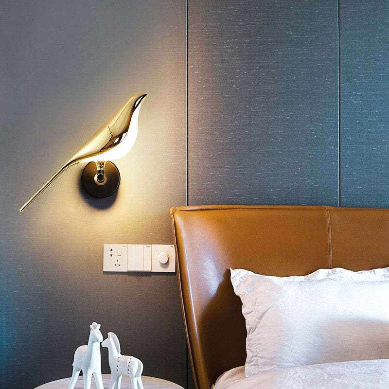 Arisha Minimalist Magpie Bird Metal Wall Lamp, Bedroom - Neutralighting