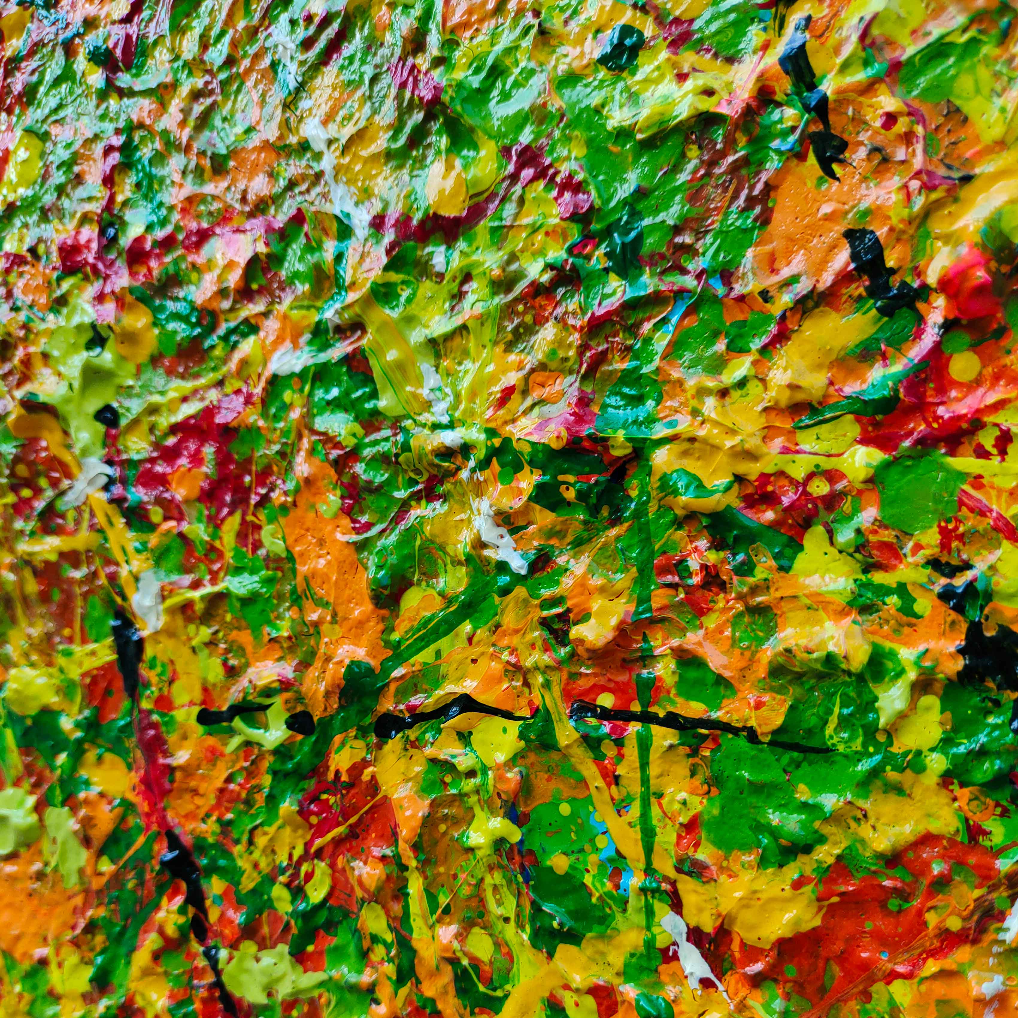 Yellow Green Textured Abstract Square Art