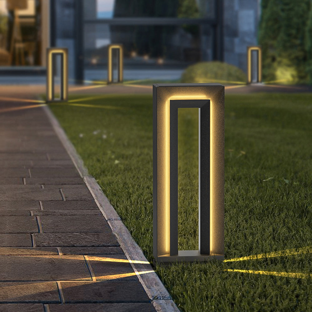 Ray Modern Metal Hollow Rectangular Solar Outdoor Path Light, Black - Neutralighting