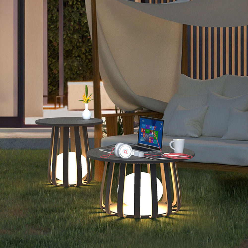 Ray Table Metal Outdoor Solar Floor Lamp, Hardwired/Solar, Black - Neutralighting