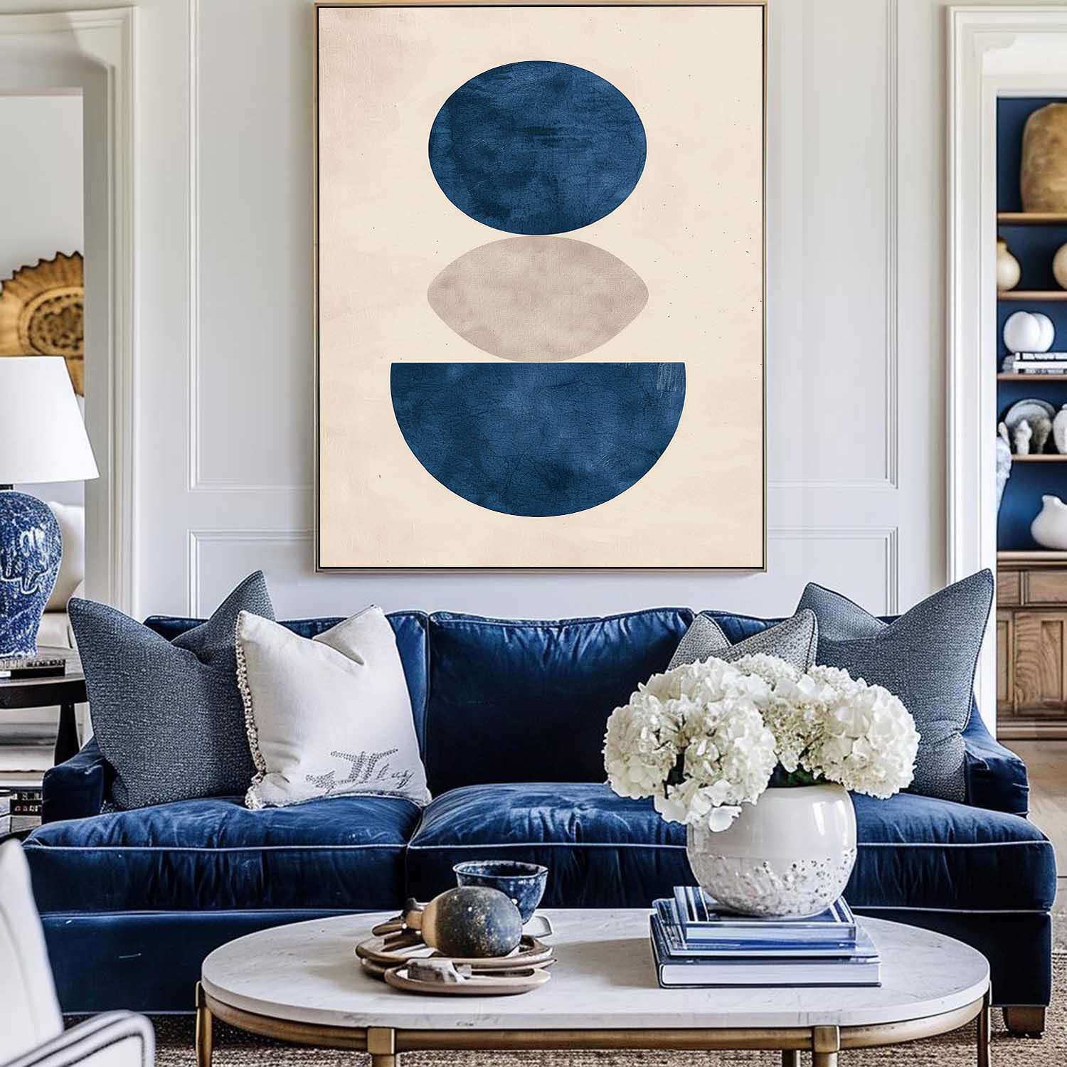 Blue Beige Geometric Minimalist Painting