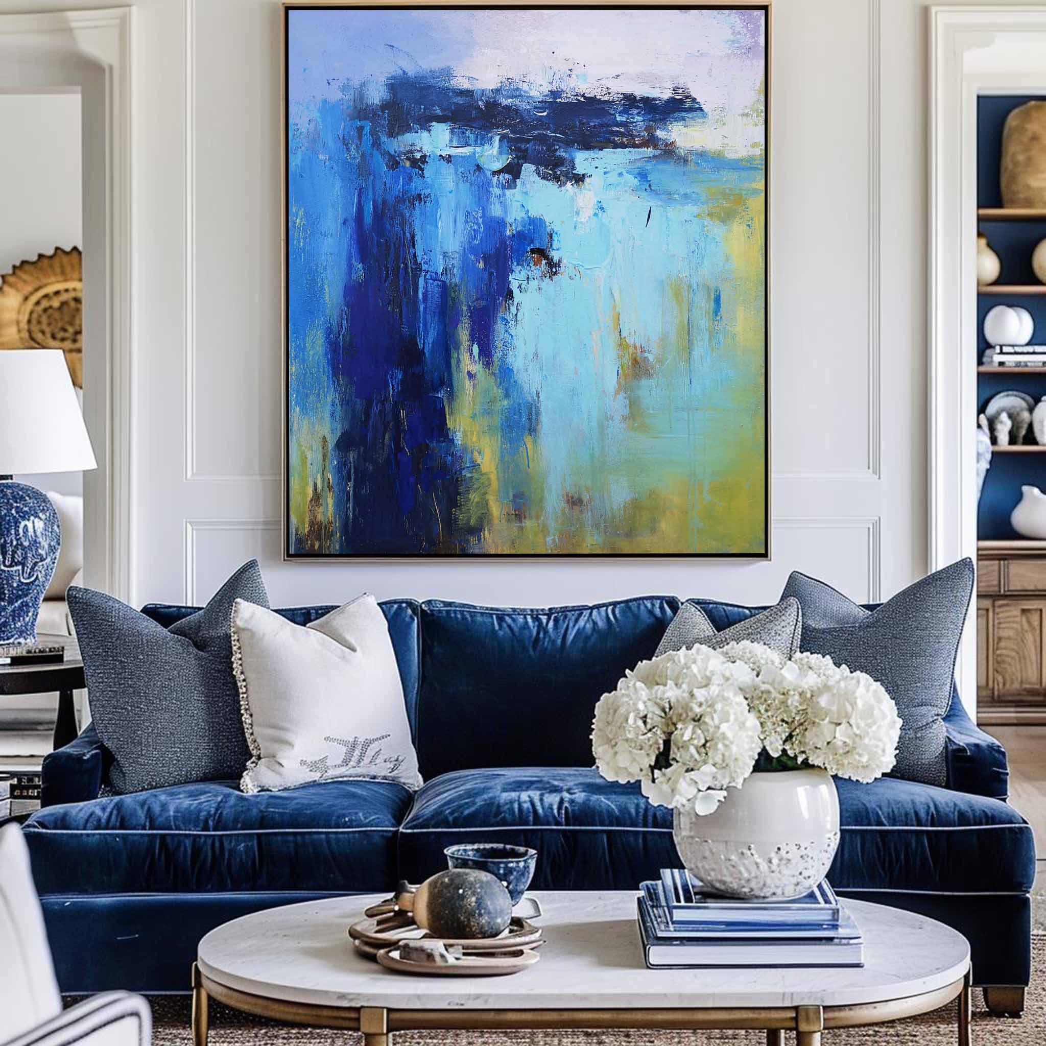 Blue‑Turquoise‑Yellow Coastal‑Seascape Abstract  Thick Impasto‑Texture Artwork