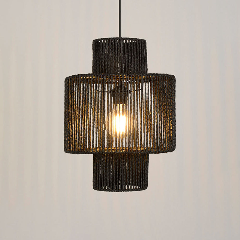 Muto Farmhouse Retro Rustic Drum Hanging Pendant Light, Black - Neutralighting