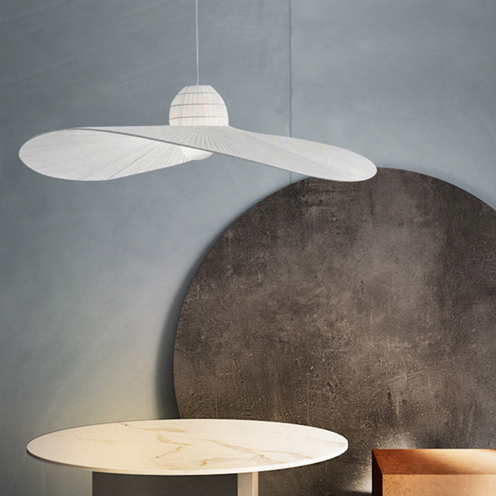 Ritta Modern Woven Wide-Brimmed Hat Shape Metal/Fabric Pendant Light, Black/White - Neutralighting