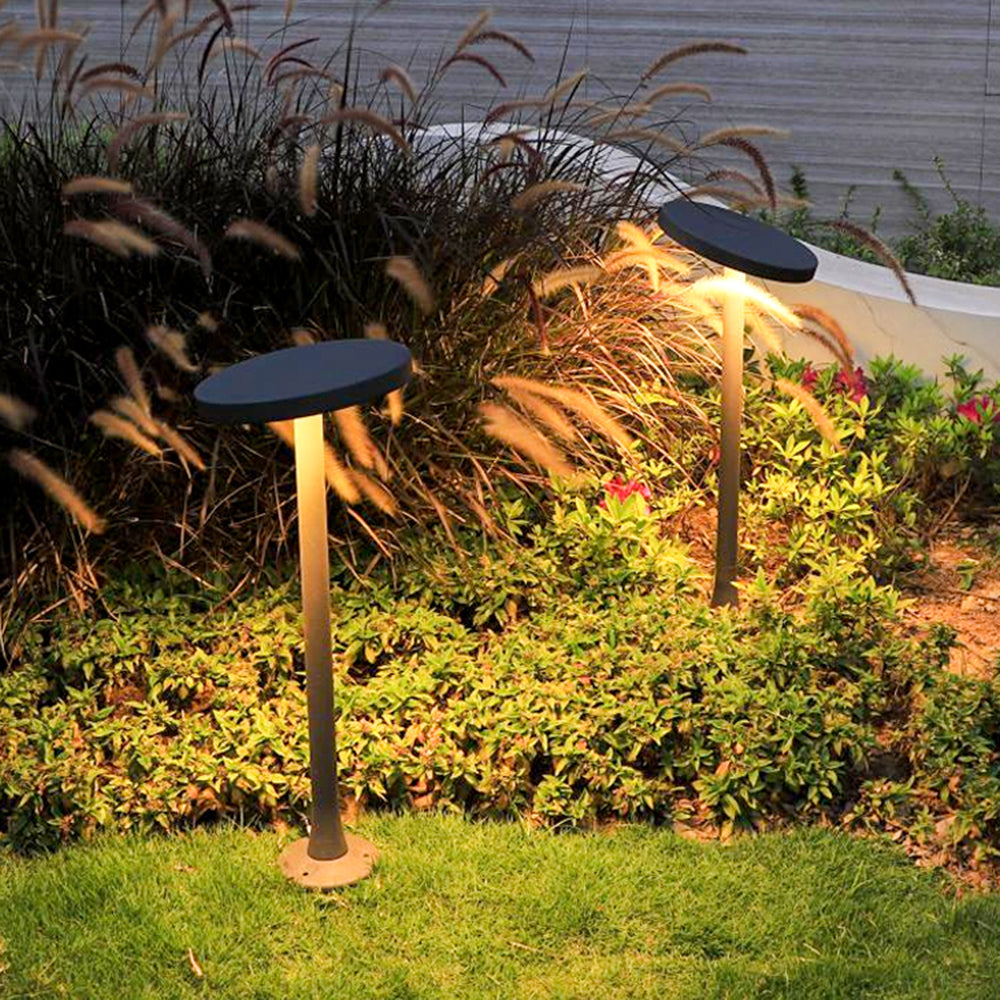 Pena Modern Metal Disc Solar Outdoor Bollard Light, Black - Neutralighting