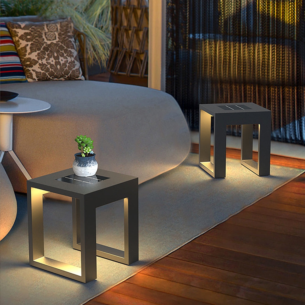 Ray Simple Hollow Cube Metal/Acrylic Outdoor Floor Lamp, Black - Neutralighting