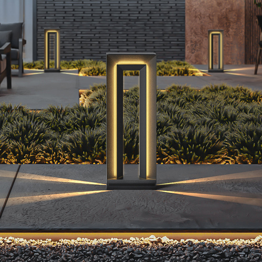 Ray Modern Metal Hollow Rectangular Solar Outdoor Path Light, Black - Neutralighting