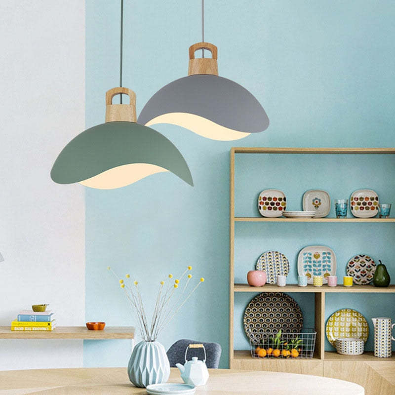 Valentina Colorful Shade Single Pendant Lights, Wood & Metal - Neutralighting