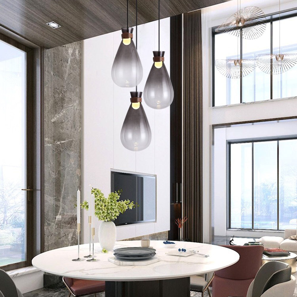 Valentina Minimalist Teardrop Shaped Glass Pendant Light, Smoke Gray/White - Neutralighting