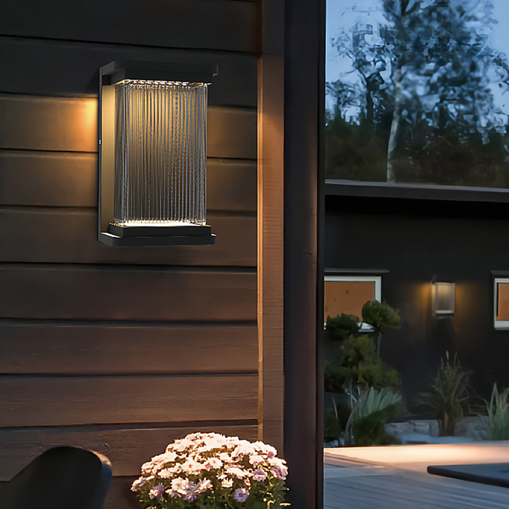 Ray Minimalist Rectangular Glass Outdoor Wall Lamp, Black - Neutralighting