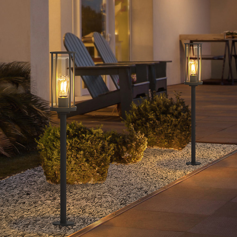 Ray Metal Cylindrical Lantern Shaped Solar Outdoor Path Light, Black - Neutralighting