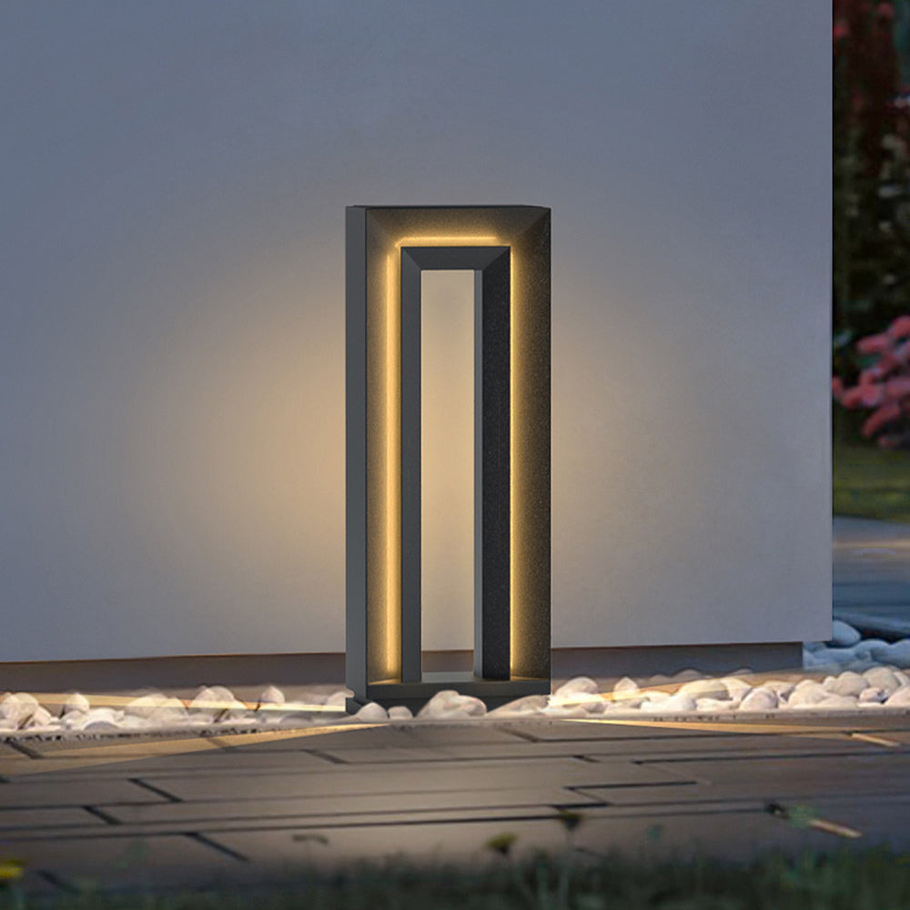Ray Modern Metal Hollow Rectangular Solar Outdoor Path Light, Black - Neutralighting