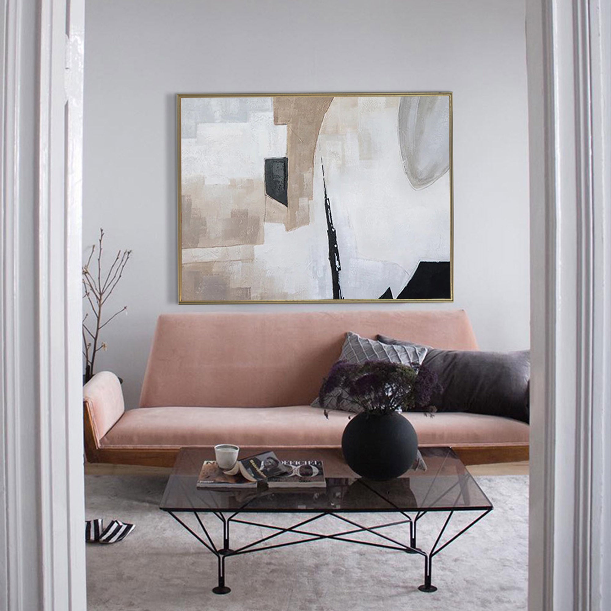 Earth‑Tone Block Abstract Modern Sophisticated Living Space Wall Statement