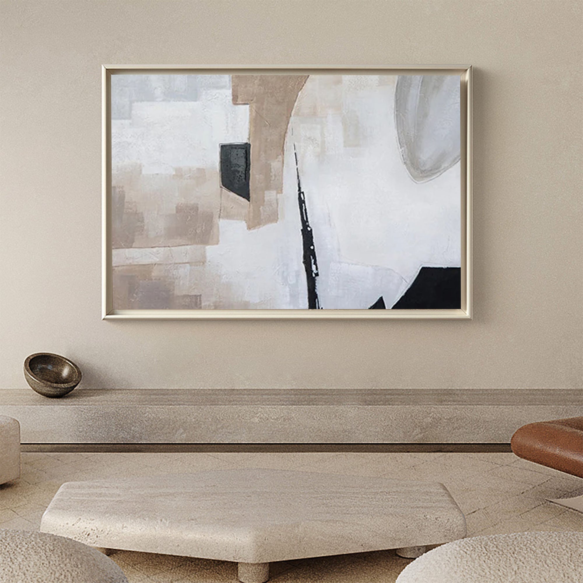 Earth‑Tone Block Abstract Modern Sophisticated Living Space Wall Statement