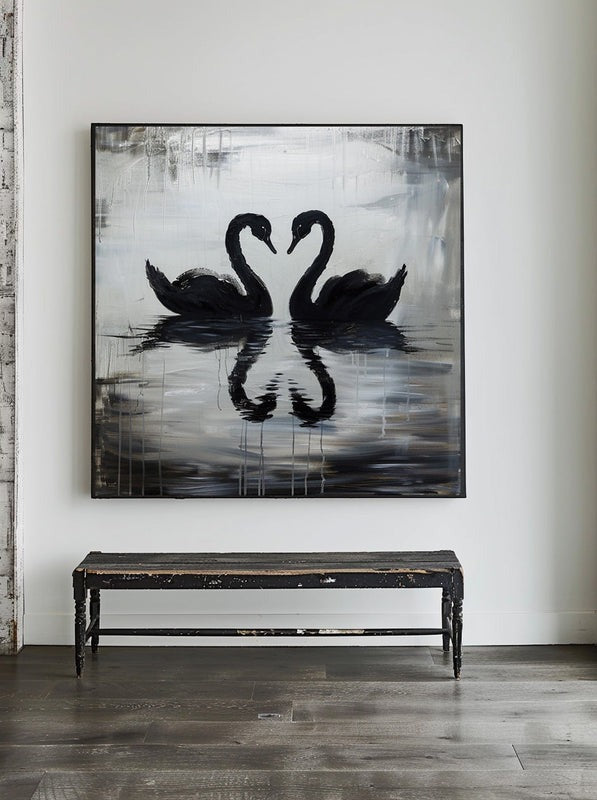 Black Swan Couple Reflection Painting
