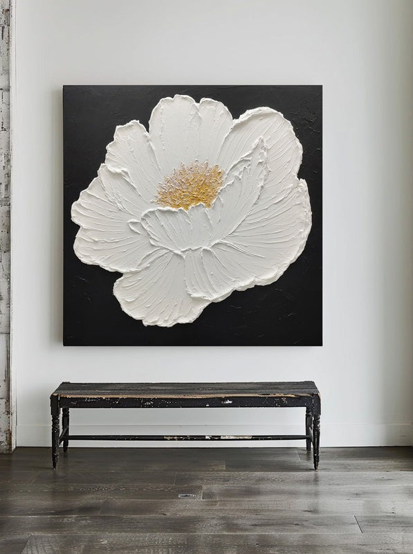 White Floral Textured Painting
