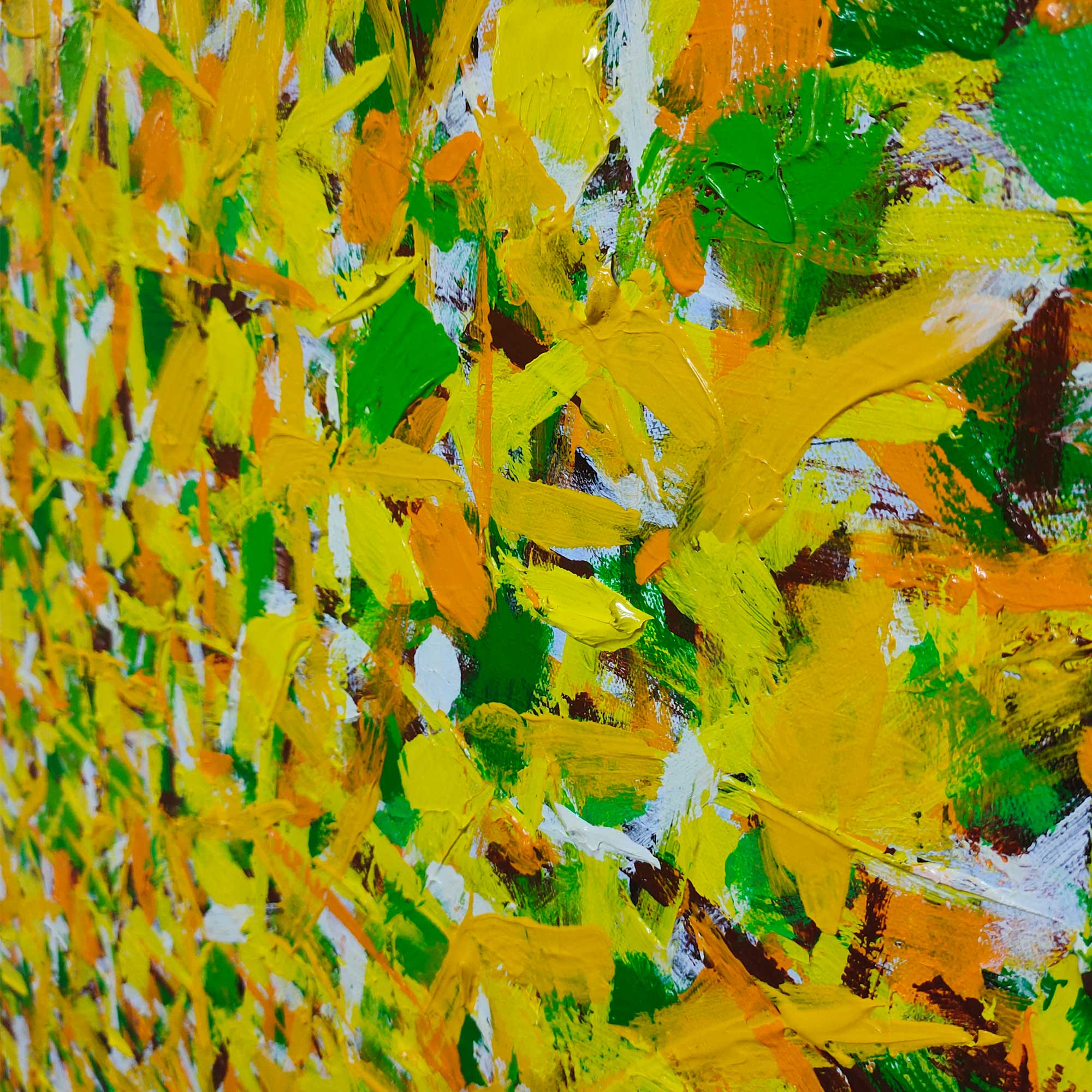 Vibrant Yellow Green Textured Square Acrylic Painting