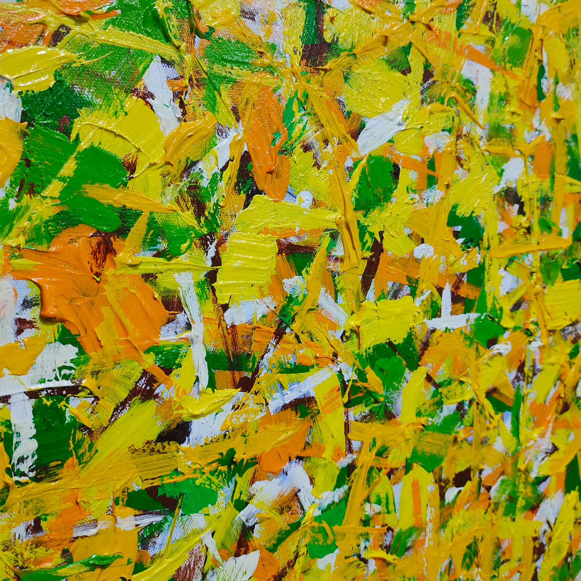 Vibrant Yellow Green Textured Square Acrylic Painting