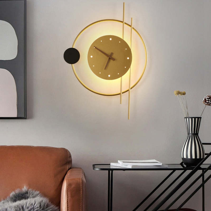 Arisha Wall Lamp Clock, Black & Gold - Neutralighting