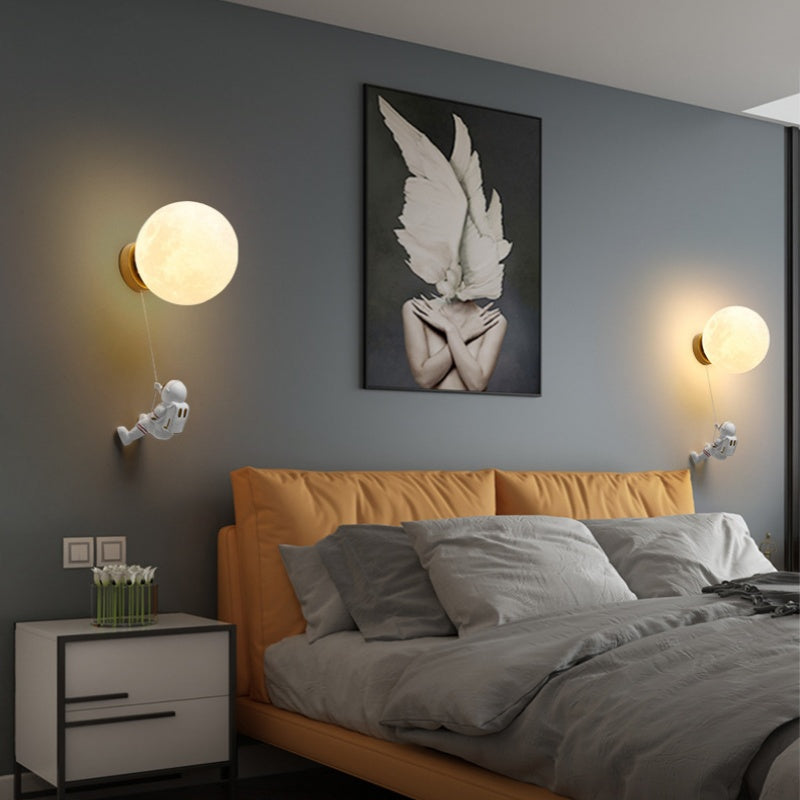Aria Modern Moon LED Indoor Wall Lamp White Resin Kid's Room - Neutralighting