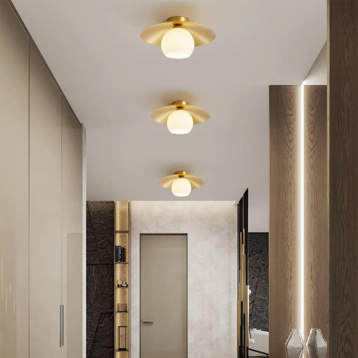 Arisha Nordic Retro LED Flush Mount Ceiling Light Metal Glass Corridor - Neutralighting