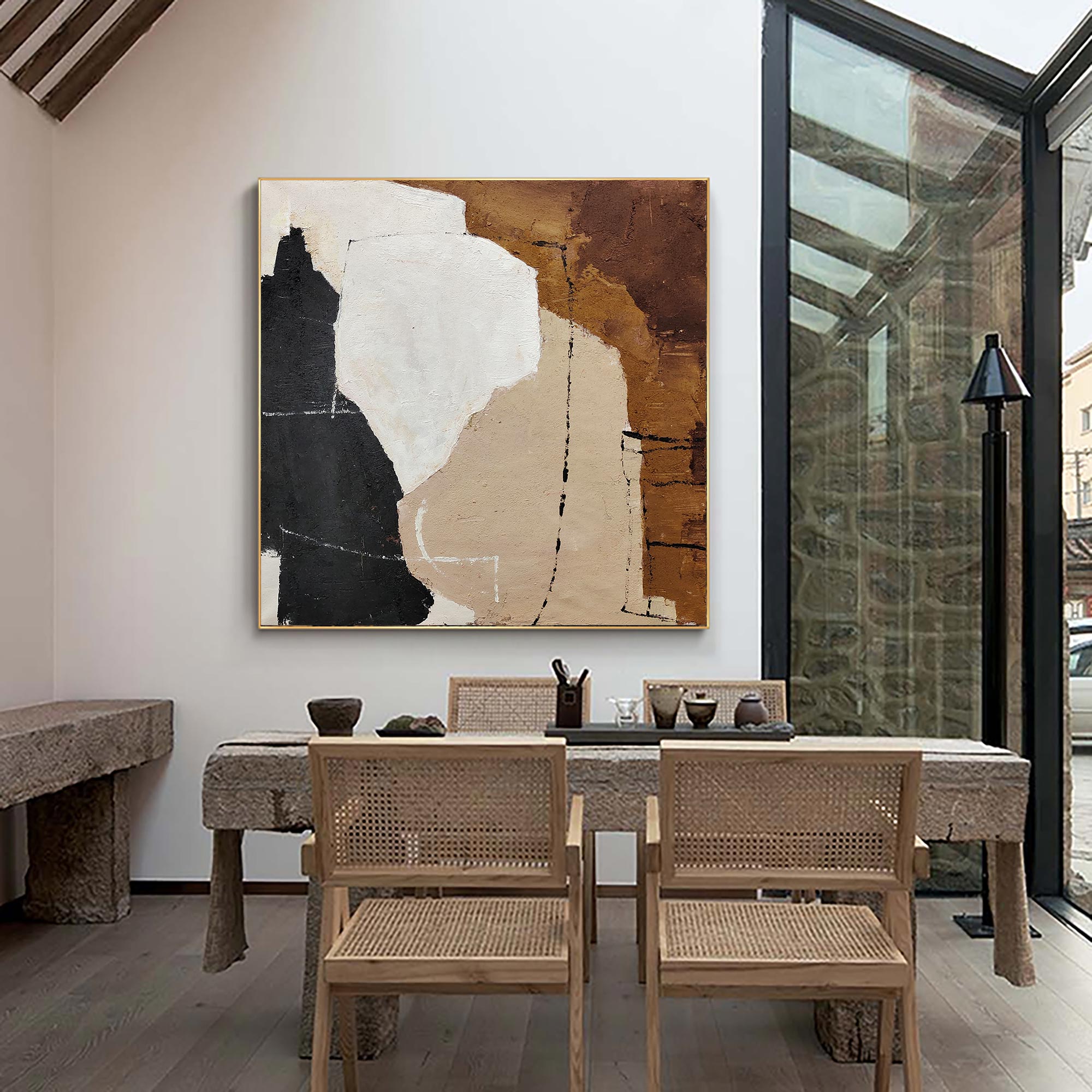 Earthy Black White Organic Abstract Wall Art