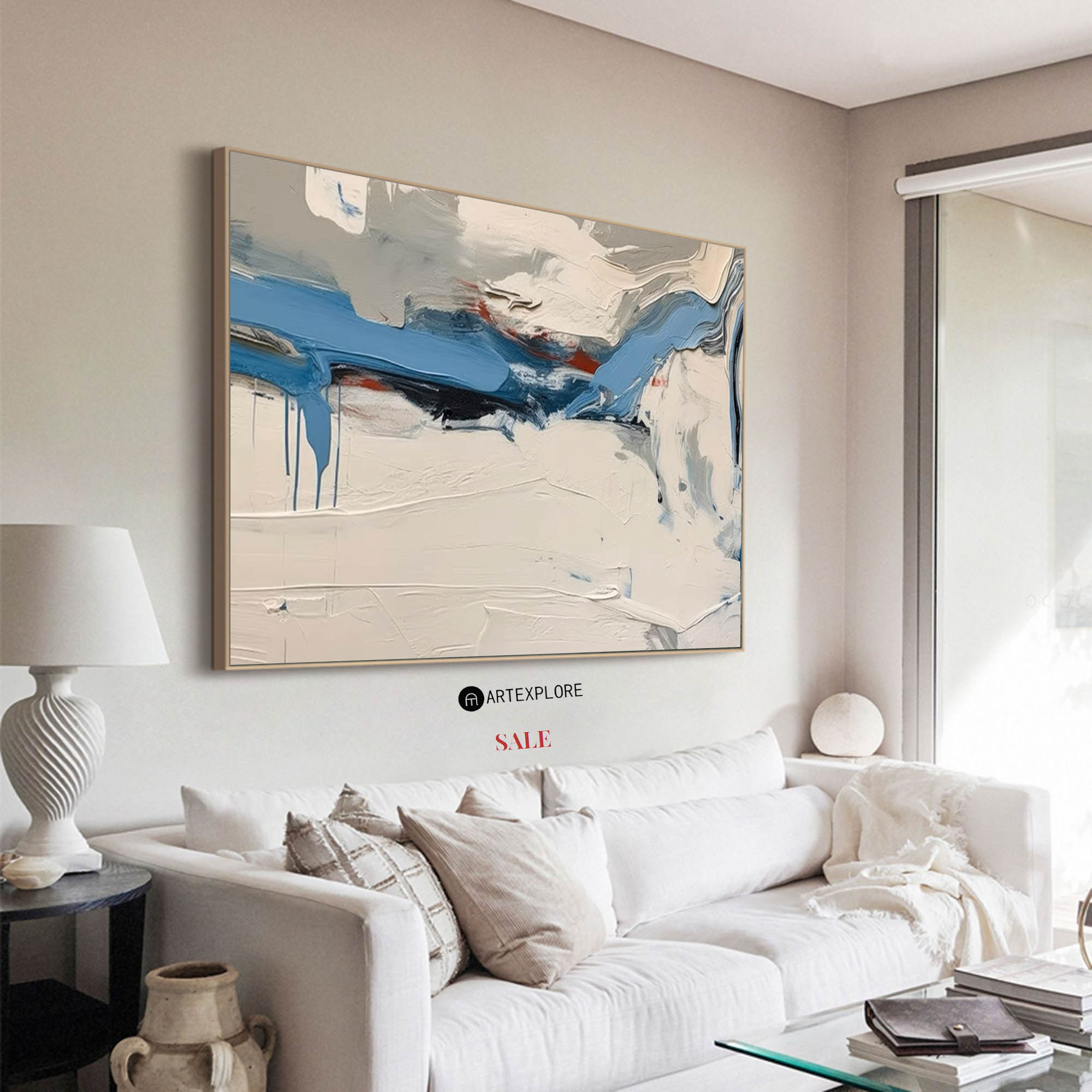Cool Blue Cream Abstract Vista Canvas Wall Art
