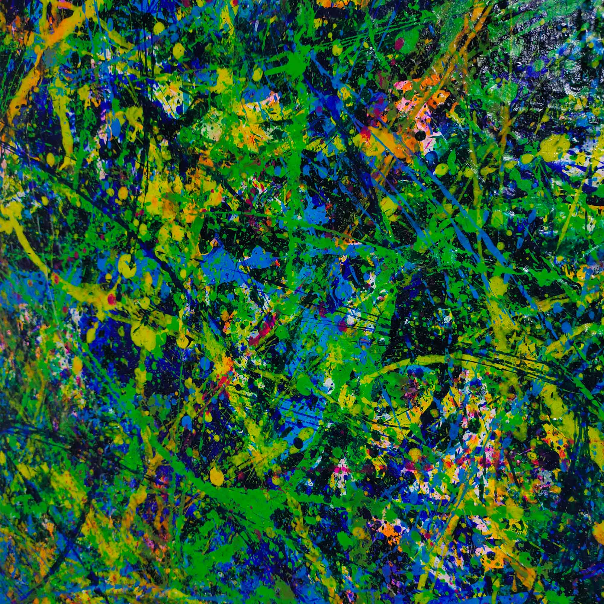 Abstract Green Blue Textured Square Canvas Art