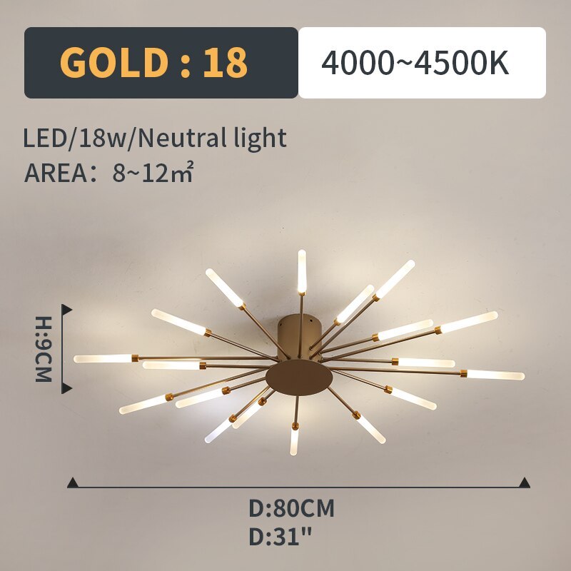 Wesley Flush-Mount Ceiling Light Fireworks, Black/Gold