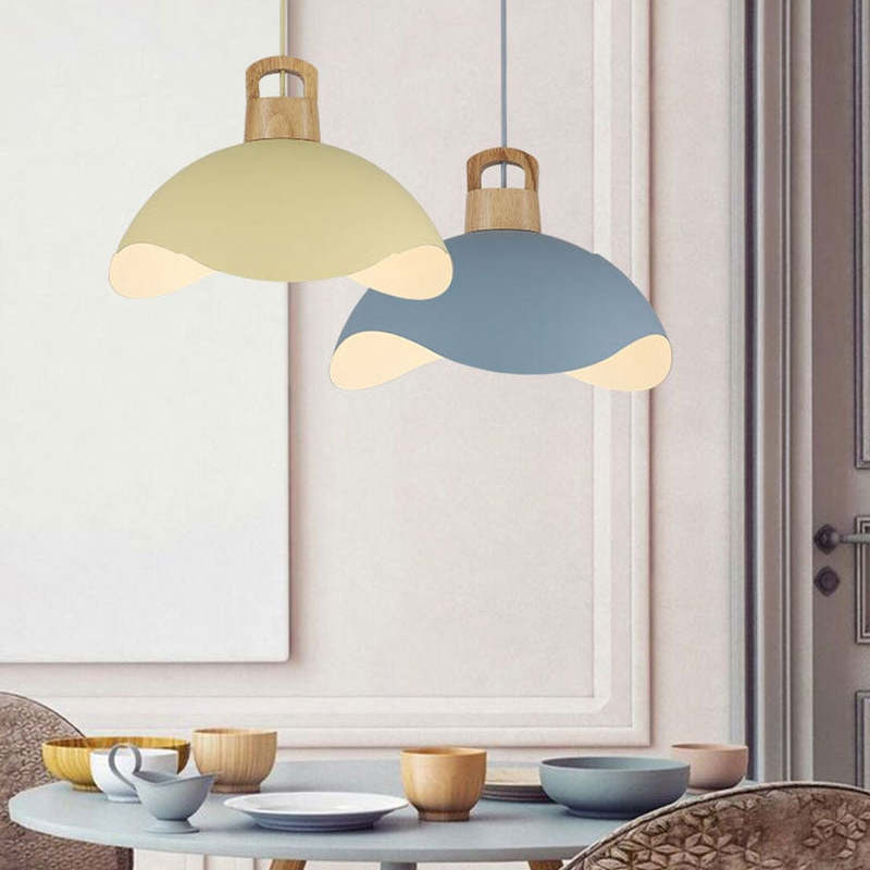 Valentina Colorful Shade Single Pendant Lights, Wood & Metal - Neutralighting