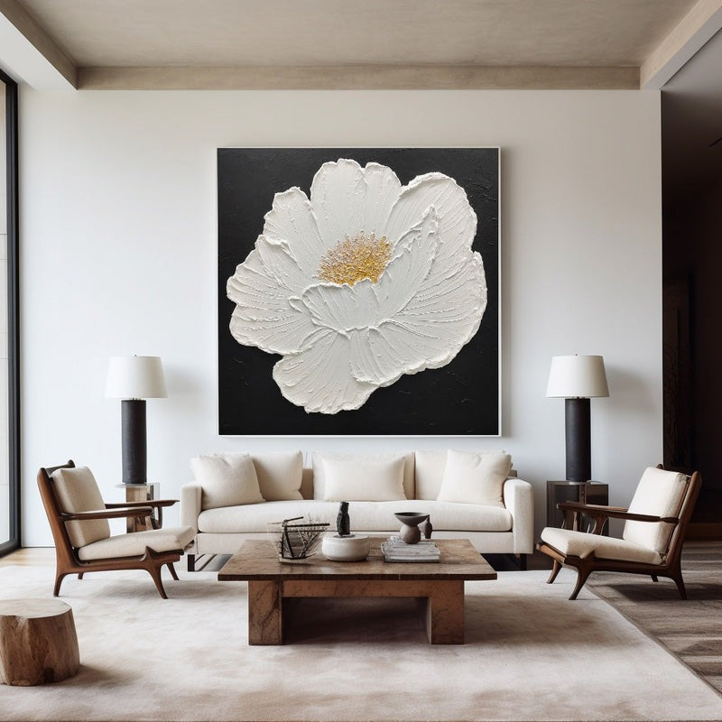 White Floral Textured Painting