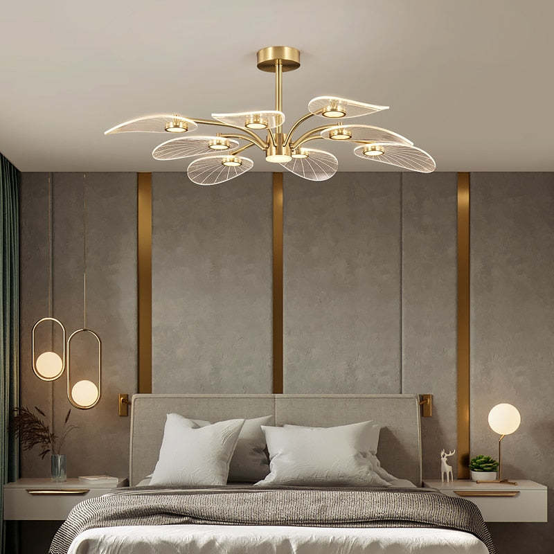 Arisha Art Deco Leaf Metal/Acrylic Chandelier, Gold - Neutralighting