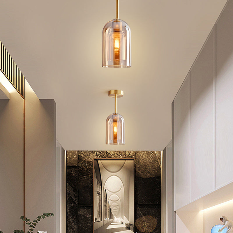 Valentina Modern Cylinder Semi-Flush Mount Clear Glass Ceiling Light, Cognac/Grey - Neutralighting