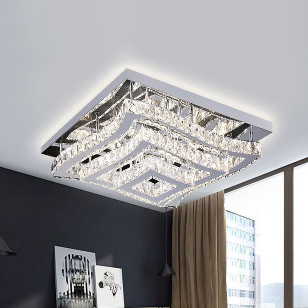 Kristy Luxury Square Metal/Glass Flush Mount Ceiling Light, Living Room - Neutralighting