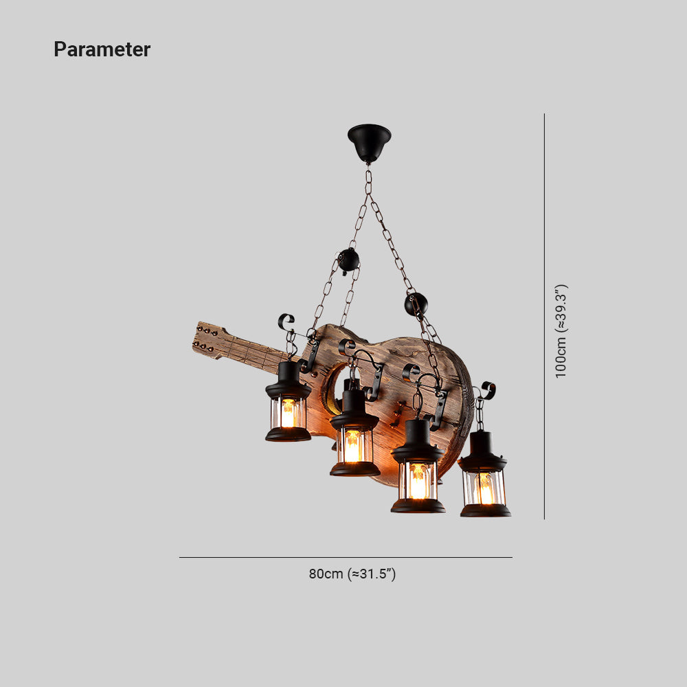 Epoch Retro Guitar Metal & Wood Pendant Light, 4 Heads - Neutralighting